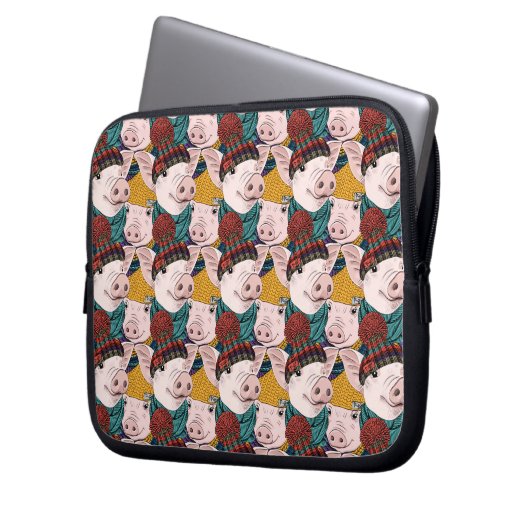 Schweine mit Hut-Muster Laptopschutzhülle (Vorderseite Links)