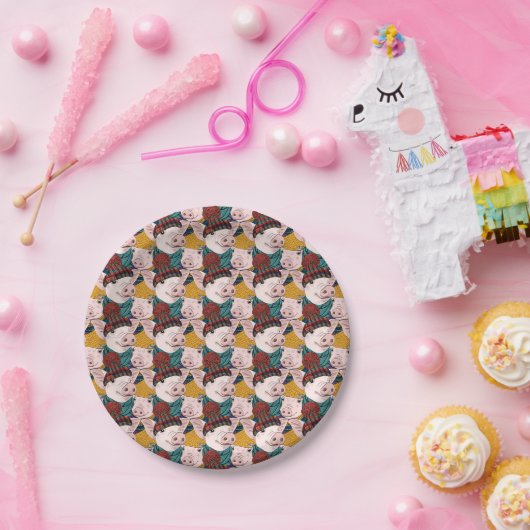Schweine mit Hut-Muster Pappteller (Party)