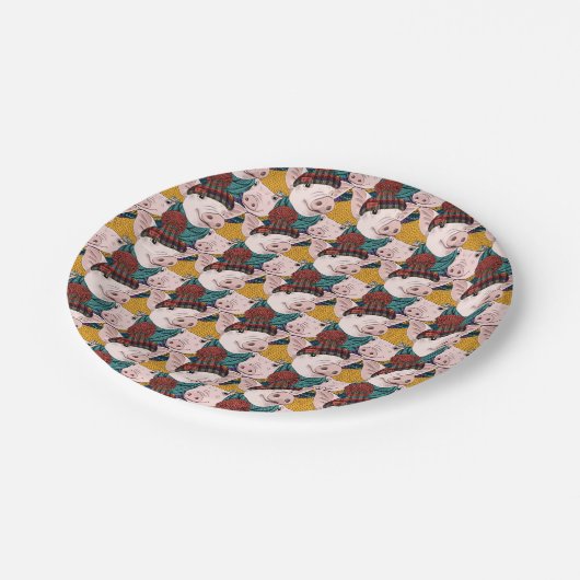 Schweine mit Hut-Muster Pappteller (Schrägansicht)