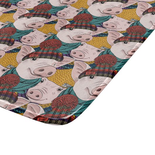 Schweine mit Hut-Muster Schneidebrett (Ecke)