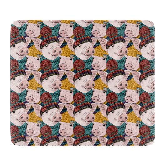 Schweine mit Hut-Muster Schneidebrett (Vorderseite)