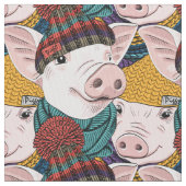 Schweine mit Hut-Muster Stoff (Nahaufnahme)