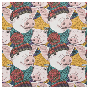 Schweine mit Hut-Muster Stoff