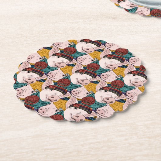 Schweine mit Hut-Muster Untersetzer (angewinkelt)