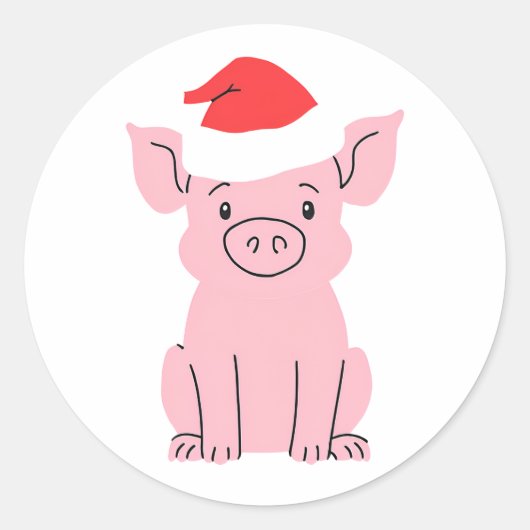 Schweine mit Weihnachtsmannmütze Runder Aufkleber (Vorderseite)