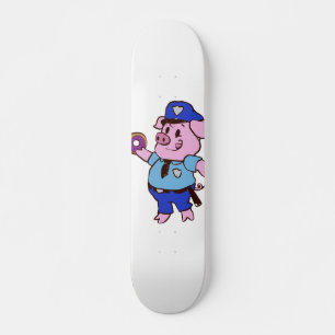 Schweine Polizist, der einen Donut isst  Rückenfar Skateboard