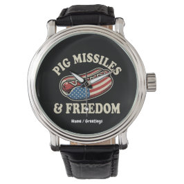 Schweine-Raketen und Freiheit Vintage-patriotische Armbanduhr