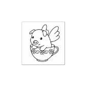 Schweine - Schwein mit Flügeln in einem Teacup 2 Gummistempel (Prägung)