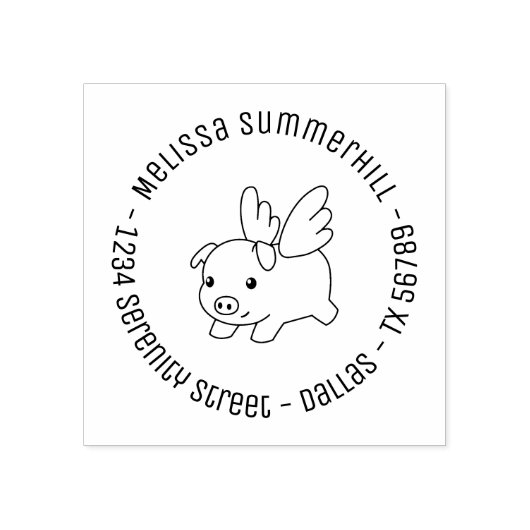 Schweine, Schweine mit Wings Runde Adresse 4 Gummistempel (Prägung)