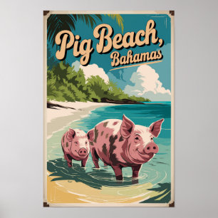 Schweine Strand Bahamas Reise Kunst Vintage Poster