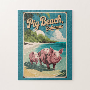 Schweine Strand Bahamas Reise Kunst Vintage Puzzle