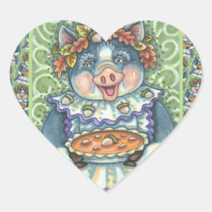 SCHWEINE UND ACORN PIE, ERNTEDANK MIT LIEBE Herz-Aufkleber