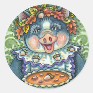 SCHWEINE UND ACORN PIE, ERNTEDANK MIT LIEBE RUNDER AUFKLEBER