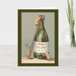 Schweine und Champagner; Niedliche lustige Vintage Feiertagskarte