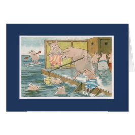 Schweine und Ferkel, die im Meer - Vintage Kunst