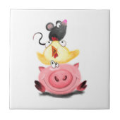 Schweine und Maus Freunde Keramik Spaß Fliese (Vorderseite)
