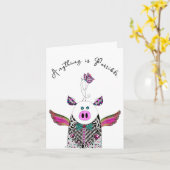 Schweine und Vögel Alles ist möglich Grußkarte Karte (Gelbe Blume)