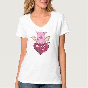 Schweine-Valentinstag-Hog und Kisses T-Shirt