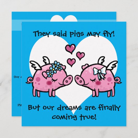 Schweine von schwulen Brautschweinen können Hochze Einladung (Vorne/Hinten)