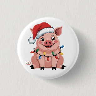 Schweine-Weihnachtsmann-Hut Xmas-Feiertag Schweinc Button