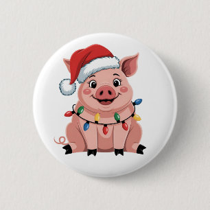 Schweine-Weihnachtsmann-Hut Xmas-Feiertag Xmas-Sch Button