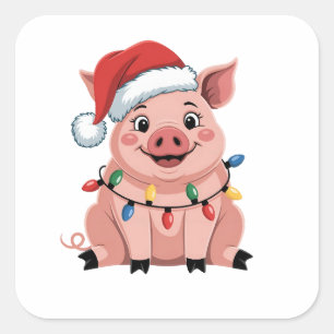 Schweine-Weihnachtsmann-Hut Xmas-Feiertag Xmas-Sch Quadratischer Aufkleber