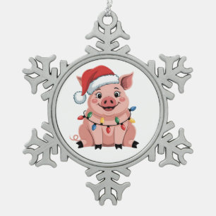 Schweine-Weihnachtsmann-Hut Xmas-Feiertag Xmas-Sch Schneeflocken Zinn-Ornament