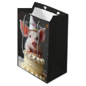 Schweine zum Geburtstag Mittlere Geschenktüte (Vorderseite Schrägansicht)