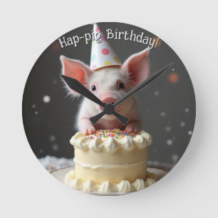 Schweine zum Geburtstag Runde Wanduhr