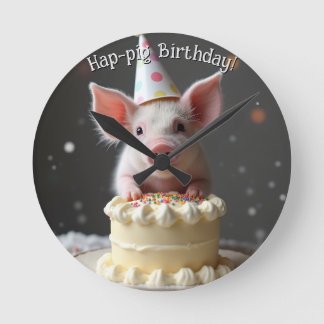 Schweine zum Geburtstag Runde Wanduhr