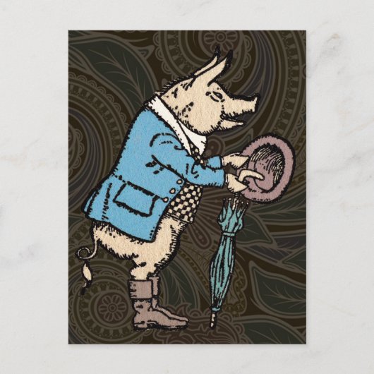 Schweinebacke Piggy Niedliche formale Antike Postkarte (Vorderseite)
