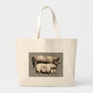 Schweinefarm Land Antike Illustration Kunst, Dicht Jumbo Stoffbeutel