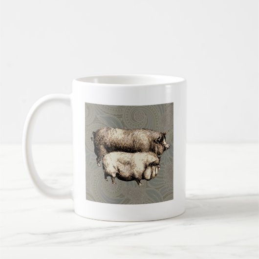 Schweinefarm Land Antike Illustration Kunst, Dicht Kaffeetasse (Links)