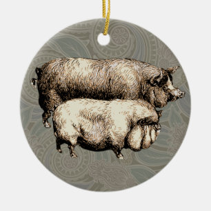 Schweinefarm Land Antike Illustration Kunst, Dicht Keramik Ornament