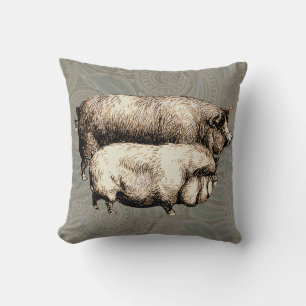Schweinefarm Land Antike Illustration Kunst, Dicht Kissen