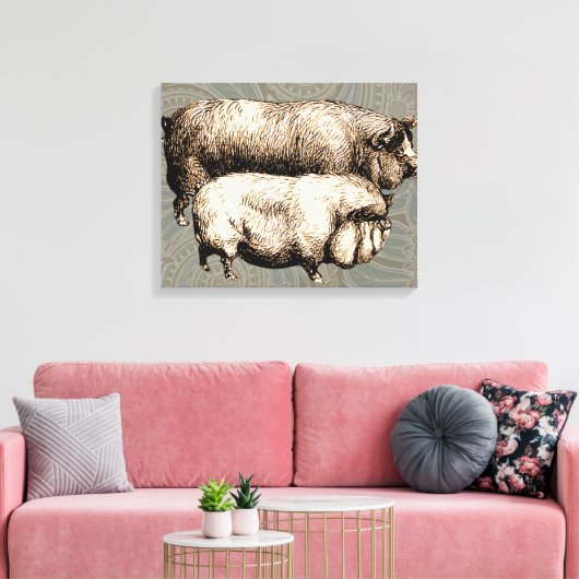 Schweinefarm Land Antike Illustration Kunst, Dicht Leinwanddruck (Insitu (Wohnzimmer))