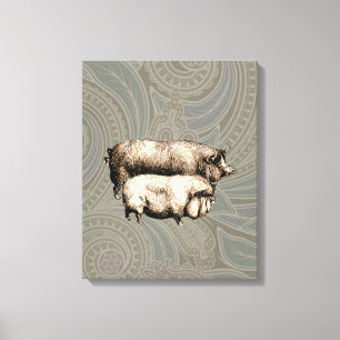Schweinefarm Land Antike Illustration Kunst, Dicht Leinwanddruck