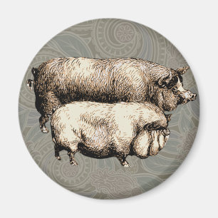 Schweinefarm Land Antike Illustration Kunst, Dicht Magnet