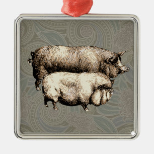 Schweinefarm Land Antike Illustration Kunst, Dicht Ornament Aus Metall