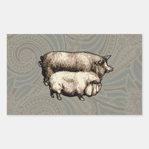 Schweinefarm Land Antike Illustration Kunst, Dicht Rechteckiger Aufkleber