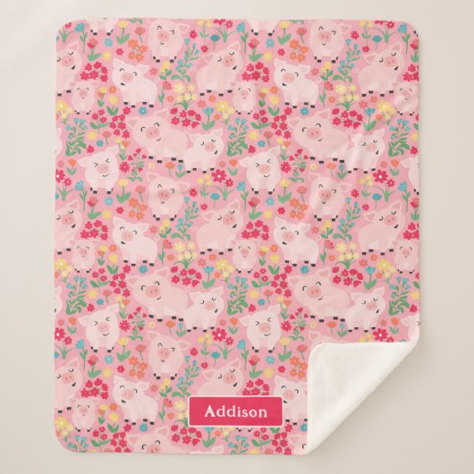 Schweinefarm Tierblume Rustikal Personalisiert Sherpadecke (Vorderseite)