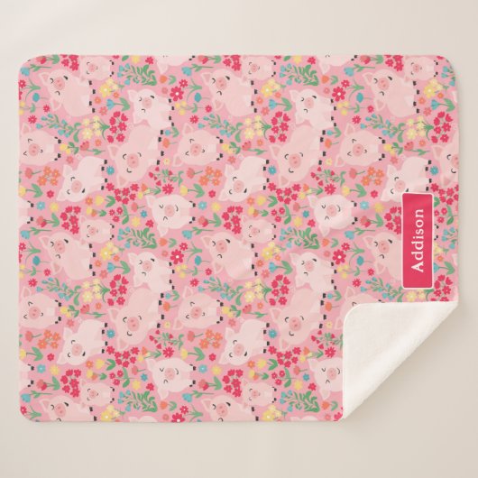 Schweinefarm Tierblume Rustikal Personalisiert Sherpadecke (Vorderseite (Horizontal))