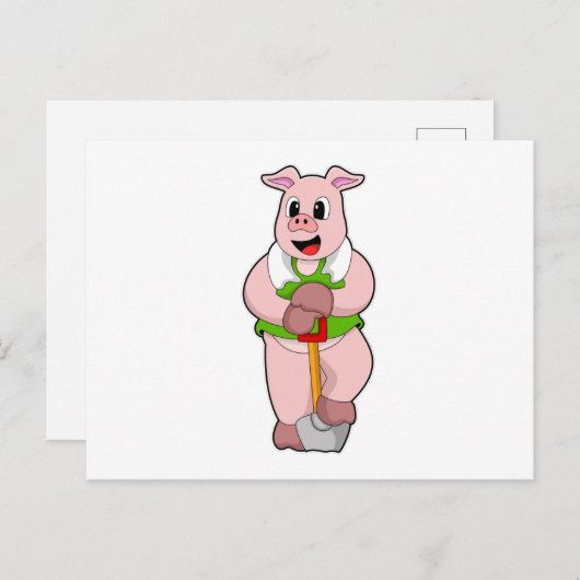 Schweinefleisch als Bauer mit Shovel Postkarte (Vorne/Hinten)