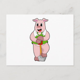 Schweinefleisch als Bauer mit Shovel Postkarte