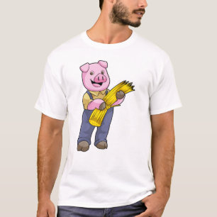 Schweinefleisch als Bauer mit Stroh T-Shirt