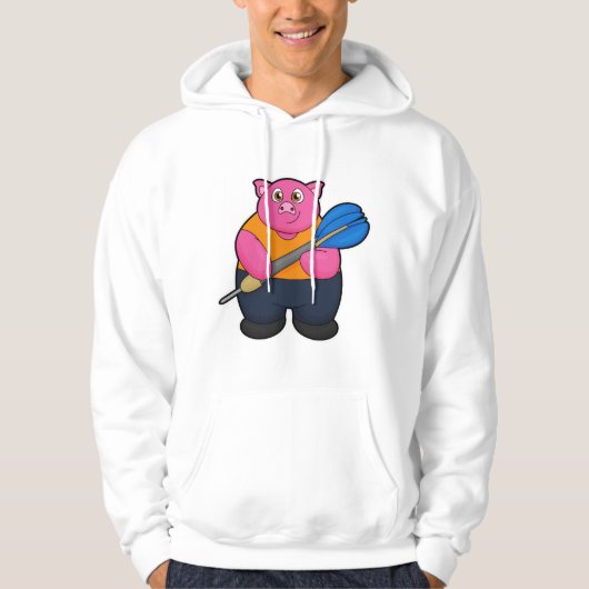 Schweinefleisch als Dart-Spieler mit Darts Hoodie (Vorderseite)