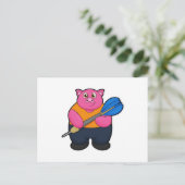 Schweinefleisch als Dart-Spieler mit Darts Postkarte (Stehend Vorderseite)
