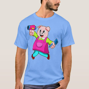 Schweinefleisch als Friseur mit Haartrockner Comb T-Shirt