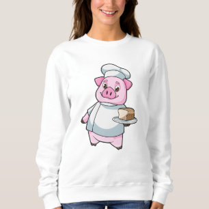 Schweinefleisch als Koch mit Platter und Kuchen Sweatshirt