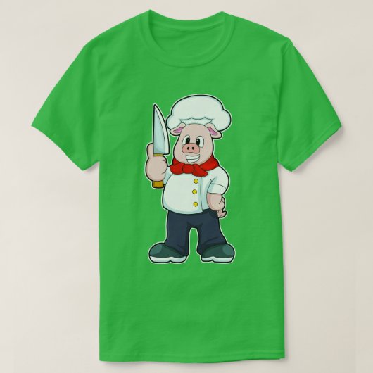 Schweinefleisch als Metzger mit Messer T-Shirt (Design vorne)
